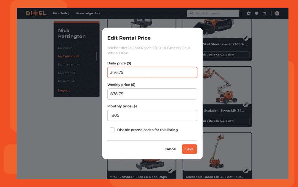 Provider controls for rates and availability on Dizel